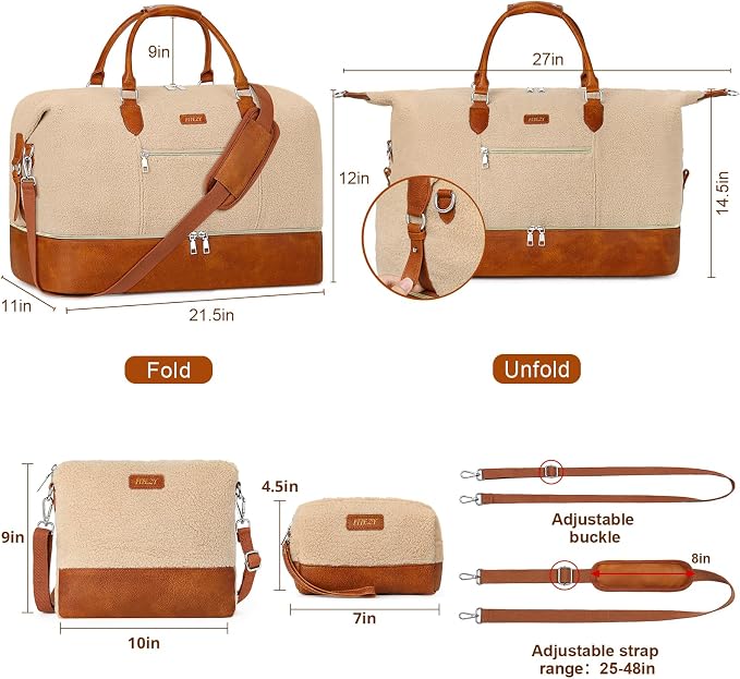 ITIEZY Weekender Overnight Bag for Women - Large Travel Duffel Bag with Shoe Compartment, Gym Duffel Bag Hospital Bag Carry On Tote Bags for Airplanes with Crossbody Bag Toiletry Bag 3Pcs Set - Image 7