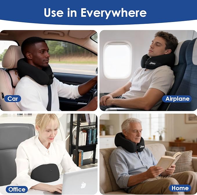 jiaao Travel Pillow Memory Foam Neck Pillow for Airplanes | Adjustable Neck Support | Eye Mask, Earplugs & Storage Box | Flights, Road Trips, Car, Train & Home Use - Image 7