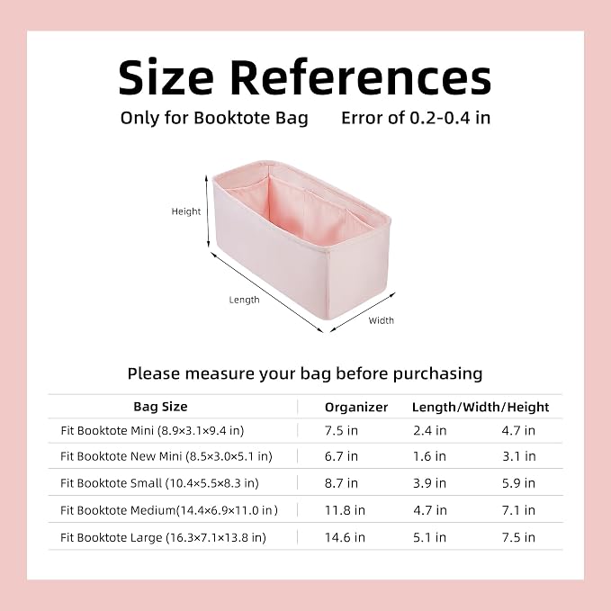 DGAZ Silk Purse Organizer Insert For Dior Book Tote mini/S/M/L,Silky Smooth Bag Organizer,Luxury Handbag & Tote Shaper(Pink,BT-L) - Image 5