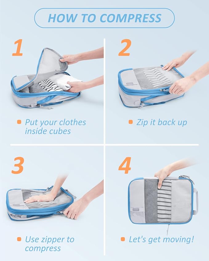 BAGSMART 6 Set /4 Set/2 Set Compression Packing Cubes for Travel, Lightweight Luggage Organizer Bags, Durable Space Saver Bags Travel Essentials - Image 6