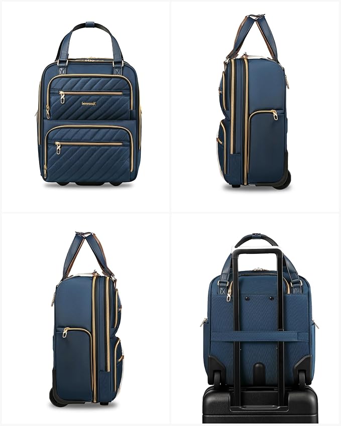 LUGGEX Underseat Carry On Luggage with Wheels, Stylish Lightweight Under Seat Luggage, Soft Sided Personal Item Suitcase for Short Trip (UX-Core, Blue, 16 Inch) - Image 8