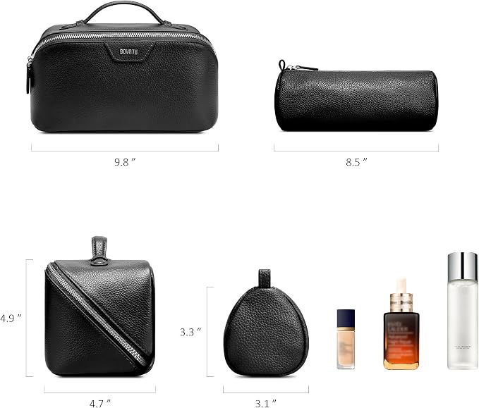 BOYATU Genuine Leather Travel Makeup Bag: Large Capacity 3 Pcs Set Cosmetic Bags for Women - Designer Waterproof Hand-made for Toiletry Organizer - Ladies Travel Essentials for Elegance (02Black) - Image 6