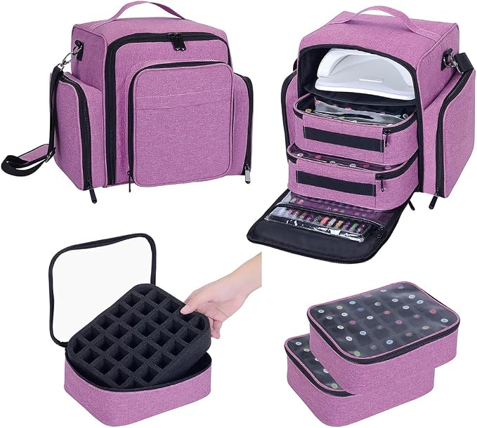 Nail Polish Organizer Case Hold 60 Bottle with 2 Detachable Bag,Purple | Portable Travel Storage Box Designed for Women's Nail Tools, Essential Oils and Cosmetics Sets - Image 7
