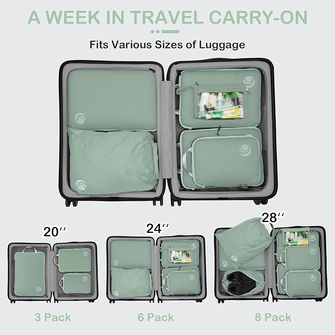 Cipway Compression Packing Cubes, Ultralight Luggage Organizer Bags with Laundry Bags and Clear Toiletries Bag, Travel Essentials for Carry on Suitcase (6 Piece,Sage Green) - Image 7