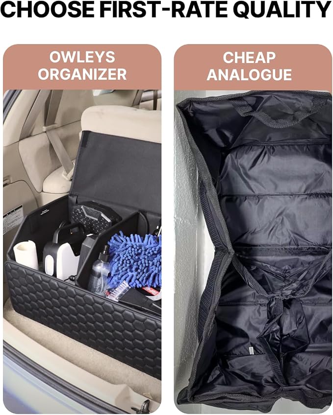 Owleys Car Storage Organizer Bundle - Two Foldable Crates For Groceries, Gear & Trips - Durable SUV And Truck Storage Set - Thoughtful Birthday Gifts For Drivers (Black 17+21) - Image 9