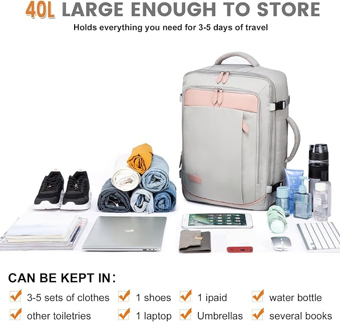 LOVEVOOK Carry on Backpack, 40L Travel Backpack for Women Men Airline Approved, Expandable Large Suitcase Backpacks With 4 Packing Cubes, Aer Travel Pack 3, Water Resistant Weekender Bag - Image 7