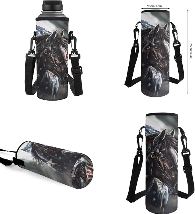 American Flag Horse Backpack for Boys Girls Backpack with Lunch Box Water Bottle Holder with Strap and Pencil Pouch 4PCS Bookbag with Compartments for School Teens 17 inch School Bag for Kids - Image 7
