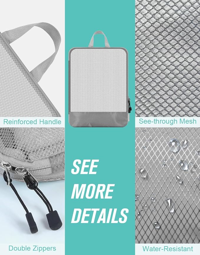 WOOMADA Compression Packing Cubes for Suitcases Travel Essentials 6 Set Rectangle Mesh Expandable Travel Bags Organizer for Luggage - Image 6