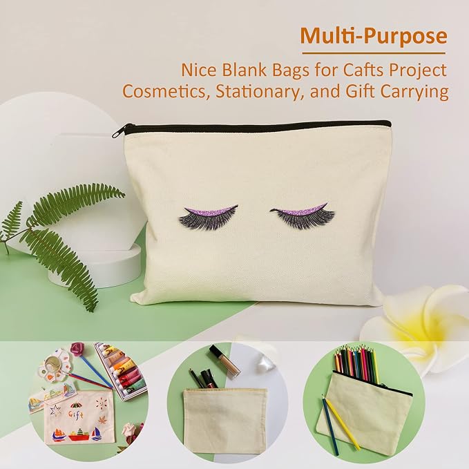 Koolmox Canvas Pouch with Zipper Bulk, 30 pcs 9x7'' Cosmetic Bag Multipurpose Makeup Bag with Zipper Canvas Bag Large Travel Toiletry Pouch DIY Craft Purse Pencil Bag, Blank Beige - Image 8