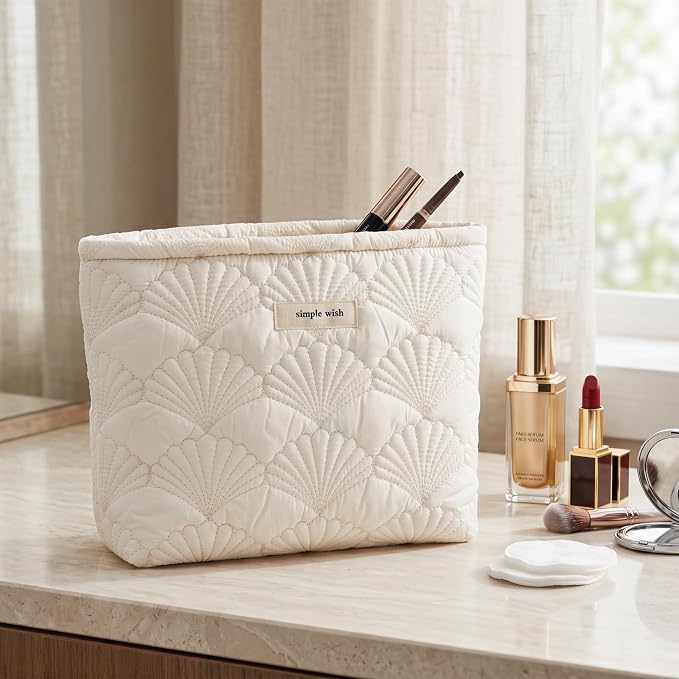 RSRSLEII 5Pcs Quilted Cotton Coquette Makeup bag, Coastal Granddaughter Aesthetic Cosmetic Bag, Cute Seashell Portable Travel Toiletry Pouch(5Pcs White) - Image 6