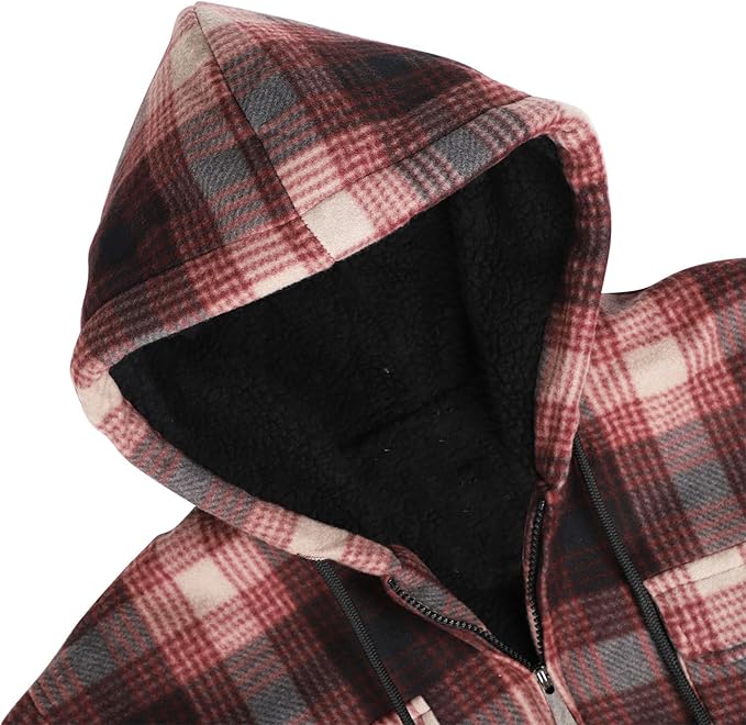 Facitisu Hoodies for Men Sherpa Lined Heavyweight Flannel Jackets Fleece Plaid Winter Warm Coats
