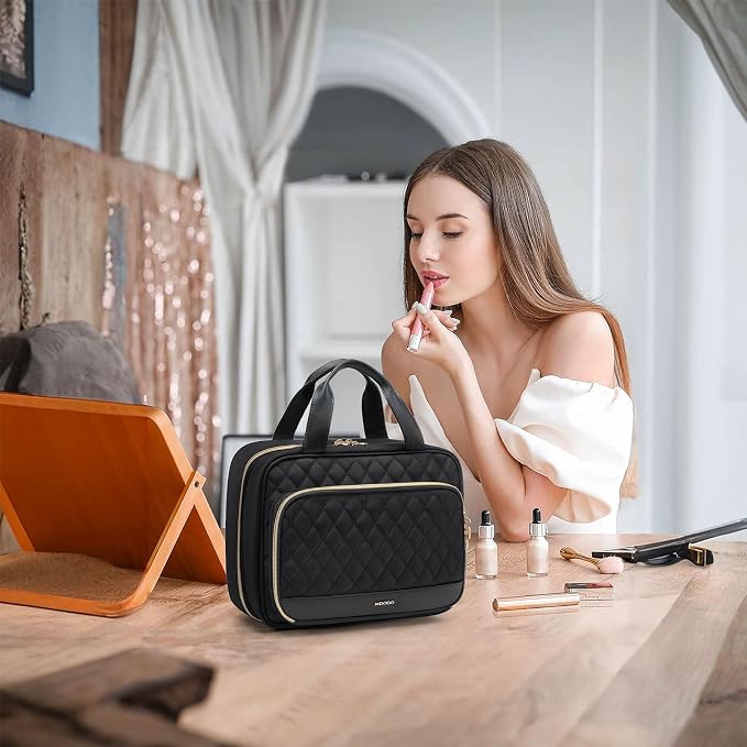 MDODO Travel Toiletry Bag for Women Hanging Water-Resistant Cosmetic Makeup Bag for Full Sized Travel Essentials Must Have (Black) - Image 9