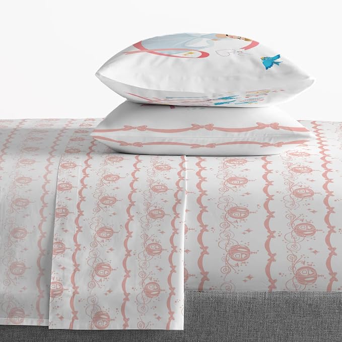 Jay Franco Kids Sheet Set with Fitted, Flat Sheets & Pillow Cover - Ultra-Soft Bedding with Pillowcase for Room Decor, White - Princess Cinderella, 4 Piece Full - Image 6