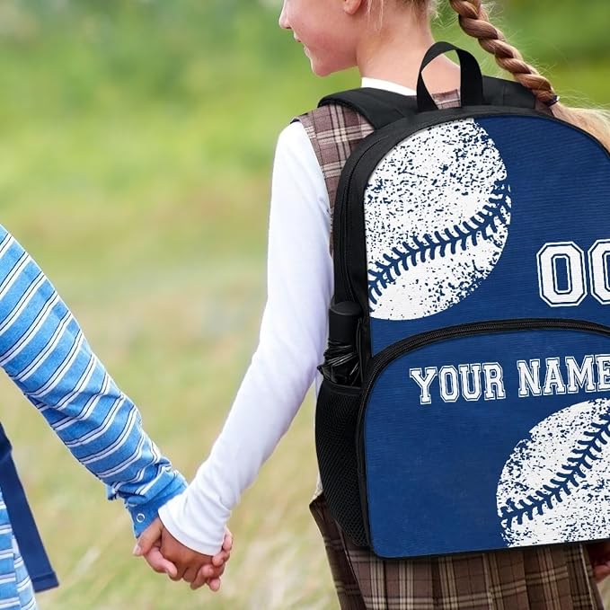 Boys Custom Baseball Blue School Backpacks Bookbags Laptop Daypack Knapsack Lunch Bag Pen Carrying Case Pouch Water Bottle Holder Bags with Name and Number for Girls Back to School - Image 7