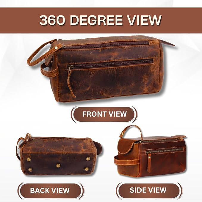Rajeriya Premium Buffalo Leather Toiletry Bag for Men & Women With Water resistant Lining, Cosmetic Bags,Grooming Travel Pouch, Unisex Wash Bag for Toiletries, Gifts for Men and Women - Image 8