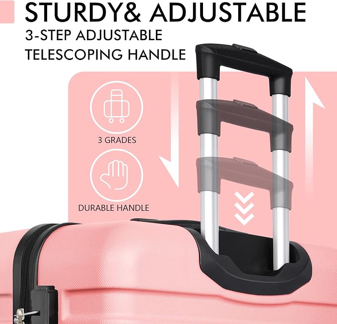 AnyZip Luggage PC ABS Hardside Lightweight Suitcase with 4 Universal Wheels TSA Lock Checked-Medium 24 Inch Pink - Image 7