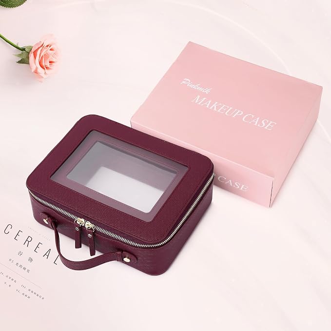 Pinkmik Clear Makeup Bag for Women Waterproof Travel Cosmetics and Toiletries Case Portable Makeup Oaganizer Bag Clear Car Bag with Zipper (X/Burgundy, M+L) - Image 7