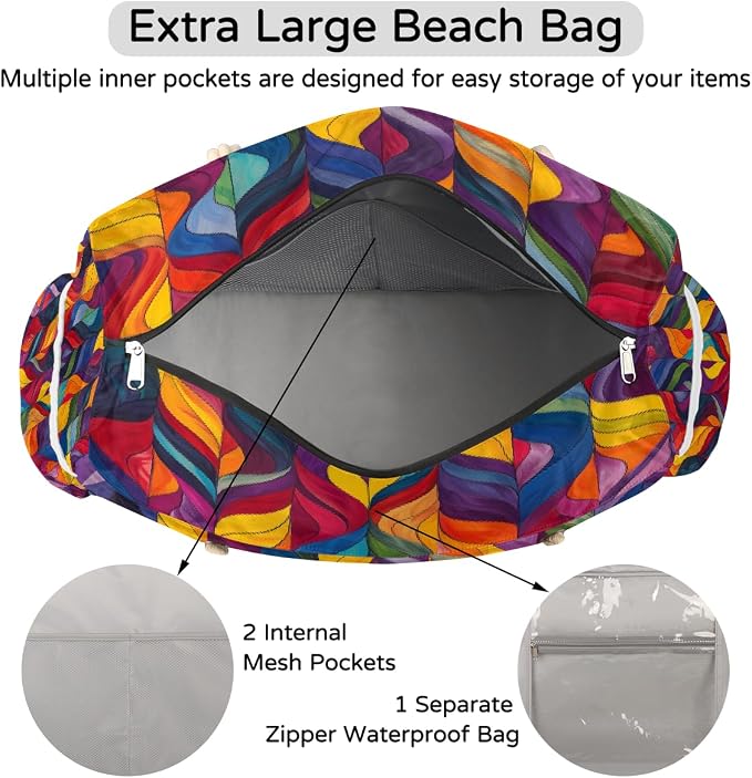 Large Beach Bag with Zipper Beach Bags for Women Water Resistant Swim Pool Bag - Image 7