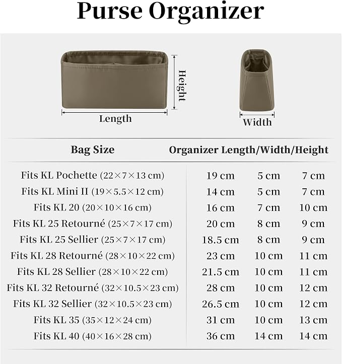 Women's Purse Organizer Insert - Satin & Lightweight Fabric with Inside Pockets, Portable for Commute, Travel, Shopping, and Evening, Multicolor Options, Fits for Kelly 40(Etoupe grey, KL40) - Image 9