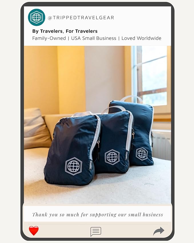 Compression Packing Cubes for Travel, 6-Piece Lightweight Packing Cubes Set for Carry-On Luggage & Backpacks – TRIPPED Travel Gear (Navy Blue and White) - Image 9
