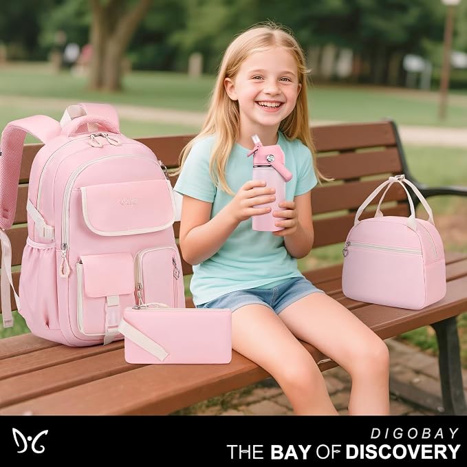 DIGOBAY Backpacks for Girls, 6PCS School Backpack with 14OZ Water Bottle Lunch Box Pencil Pouch for Teen Girls Kids Elementary Primary Middle High College Travel School bag Bookbag Set - Image 9