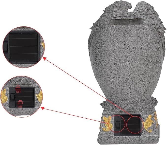 Cemetery Decorations for Grave,Cemetery vases for Grave,Decoration for Graves, Garden Angel,Cemetery vase with led,Family Garden Memorial Statue Funeral Gift, Angels Solar Lights,Crying Angel (Gray)