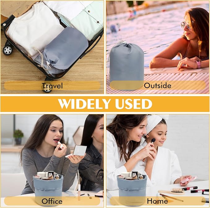 INVODA Drawstring Makeup Bag 12PCS Women Cosmetic Bag Bulk Make up Bags Portable Barrel Toiletry Bag Large Toiletries Pouch Travel Cosmetic Organizer (12PCS) - Image 9