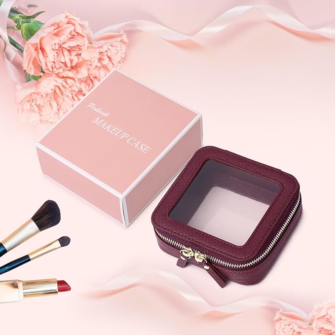 Pinkmik Small Clear Mini Makeup Bag, Burgundy, MINI-1 | Cosmetic Case & Toiletry Bag, Zipper Closure, Purse Organizer, Car Essentials - Image 7