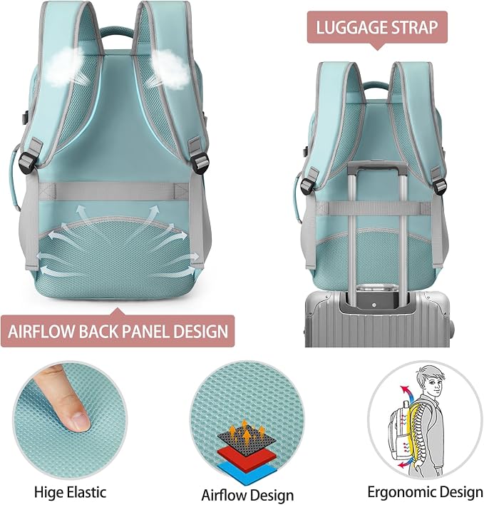 Lubardy Travel Backpack for Men Women 17 Inch Flight Approved Carry on Backpack Waterproof Large 40L Luggage Daypack Business College Weekender Overnight Laptop Backpack with 3 Packing Cubes, Green - Image 8
