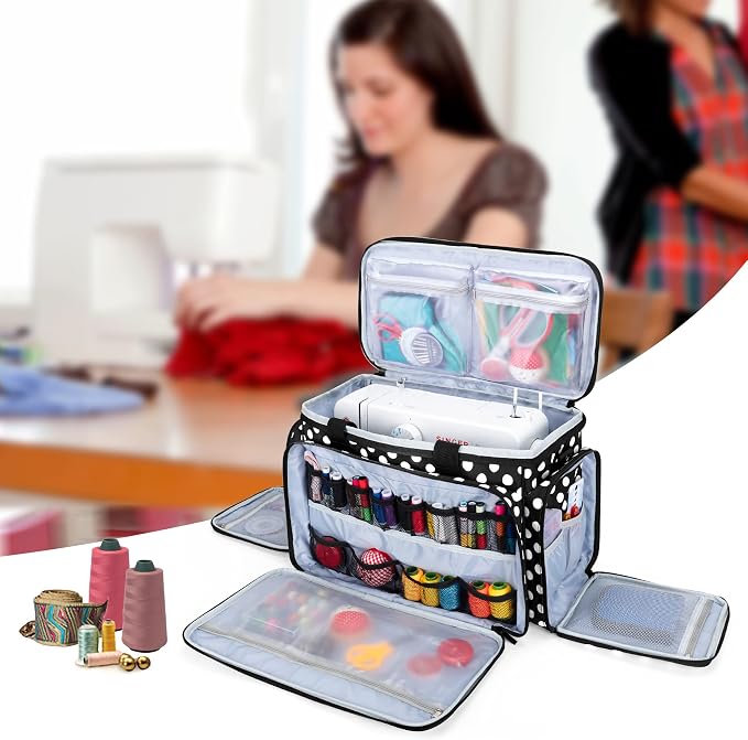 LUXJA Sewing Machine Case with Removable Padding Pad, Black Dots | Travel Case for Most Standard Sewing Machines & Accessories, Bag Only - Image 7