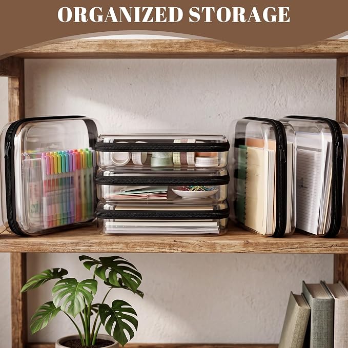 12 Pack Clear Hard Shell Zipper Case with 40 Labels, X-Large/Medium/Small Stackable Clear Pouches, Crush-resistant Travel Toiletry Bag Organizer for Makeup Board Games Electronics (Black) - Image 7
