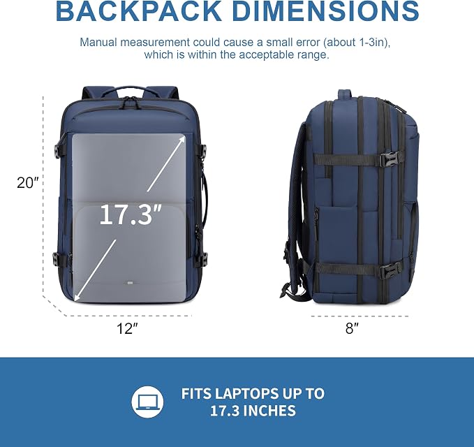 BAGOK Carry On Travel Backpack, 35L-40L Expandable Extra Large Airline Approved,Lightweight Daypack for Men and Women(Blue) - Image 8