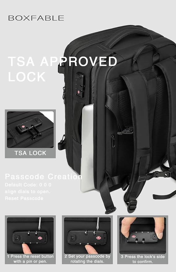 Vacuum Seal Travel Backpack 45L with Pump, Expandable Carry On Backpack with Air Compression System, Water Resistant TSA Lock, Fits 16" Laptop for Travel - Image 9