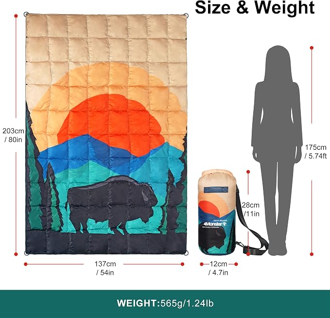 4Monster Down Camping Blanket, 650 Fill Power Ultralight Packable Puffy Blanket, Warm, Waterproof & Windproof Outdoor Quilt for Backpacking, Travel, Stadium, Beach - Image 6