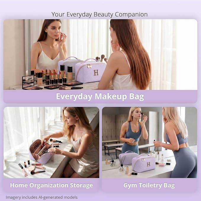Personalized Gift Travel Makeup Bag: Initial Makeup Organizer Bag for Women | 3-in-1 Custom Make up Bag Set - Vegan Leather Travel Cosmetic Bag - Luxury Gift for Women – Birthday, Anniversary, Graduation - Image 9