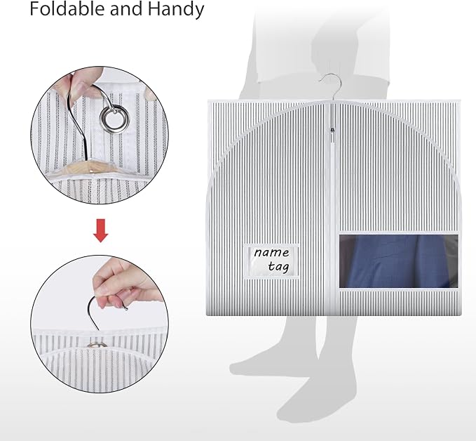 Univivi Suit Bags for Closet Storage and Travel, 40 Inch, 10 Pack, White | Non-woven fabric, Breathable Suit Cover, Dustproof Hanging Storage Bag, Clear Window and ID Card Holder for Closet Storage - Image 6