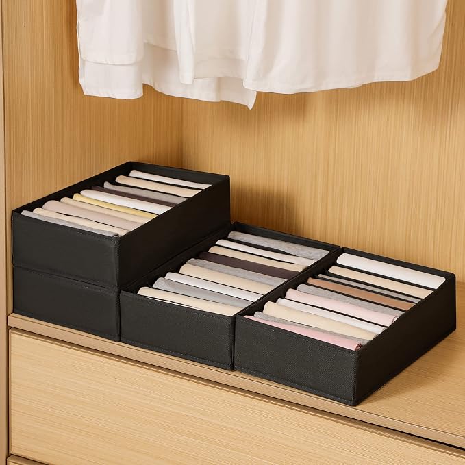 4 Packs T-shirt Drawer Organizers for Clothing,10 Grids Compartment Wardrobe Storage Box, Washable Clothes Organizer for Folded Clothes, T-shirt, Legging-Black - Image 7
