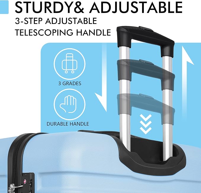 AnyZip Luggage PC ABS Hardside Lightweight Suitcase with 4 Universal Wheels TSA Lock Checked-Medium 24 Inch Light Blue - Image 7