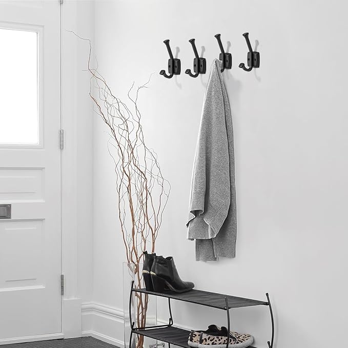 khtumeware 5 Pack 4.7 inch Black Coat Hooks Wall-Mounted Hooks | Applicable to hanging,Towel,robe,bathroom,bag,clothes,entryway Zinc Alloy bathroom hooks - Image 4