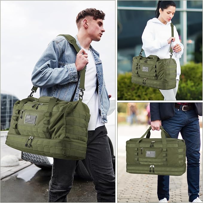 Travel Bag for Men Women, Gym Bag & Tactical Duffle Bags for Travel, Carry on with Toiletry Bag and Shoe Compartment, Weekender Overnight Trip with Wet Pocket for Workout Medical, Green - Image 7