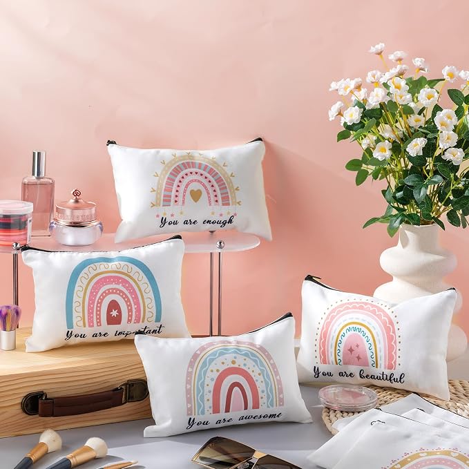 Hillban 36 Pcs Rainbow Cosmetic Bags for Women Inspirational Cute Canvas Makeup Bags Bulk Motivational Travel Cosmetic Pouch Beautiful Gifts for Teacher, 12 Styles - Image 7