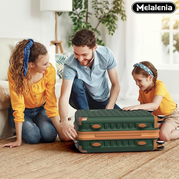 Melalenia Suitcase Sets 6 Piece Hard Shell Carry on Luggage with Spinner Wheels and TSA Lock, Lightweight Travel Backpack for Women, Green Brown - Image 9