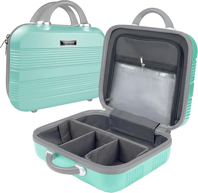 14 Inch Multi-Purpose Waterproof Hard Shell Makeup Case (Green) | ABS Scratch-Proof, Carrying Cosmetic Organizer Case with Elastic Band, Train Case, Mini Suitcase Vanity Case for Women Girl - Image 9