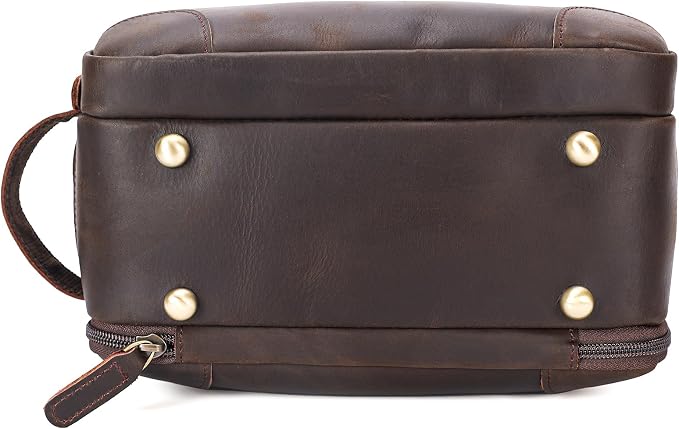 Polare Full Grain Leather Travel Toiletry Bag Dopp Kit Large Cosmetic Travel Case Shaving Kit Wash with YKK Zippers - Image 9