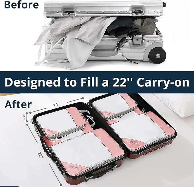 NICOSHOW Compression Packing Cubes 6 Set, Compressible Space-Saving Packing Cubes for Travel - Compression Bags, Luggage Organizer, Travel Essentials for Women, Pink - Image 6