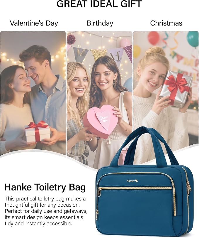 Hanke Hanging Travel Toiletry Bag for Women, Water-Resistant Makeup Organizer with Hook, Cosmetic Bag for Bathroom & Travel Essentials Accessories, Navy Blue - Image 9