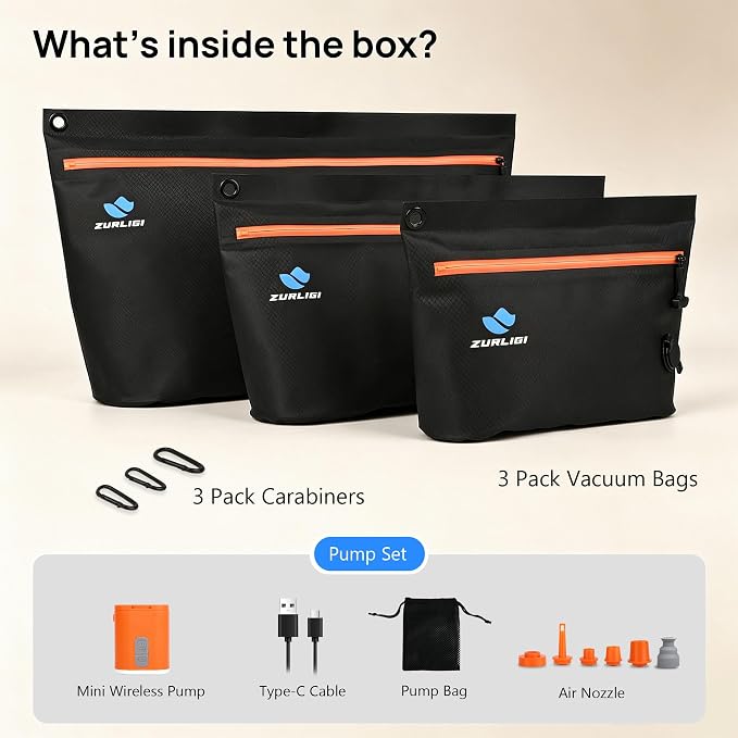 Zurligi Travel Vacuum Bags Kit with Pump, 3-Pack for Clothing & Underwear | Durable TPU Anti-rip Waterproof Vacuum Seal Compression Bag for Bras, Socks, Toiletries and Carry-on Luggage & Travel Gear - Image 9