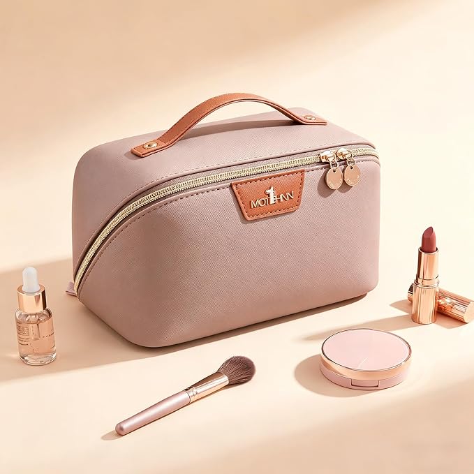 Travel Makeup Bag for Women: 3-in-1 Large Capacity Cosmetics Organizer with 2 Detachable Pouch - Vegan Leather Flat Open Toiletry Bag - Portable Travel Essentials for Full-Sized Bottles(Grey) - Image 9