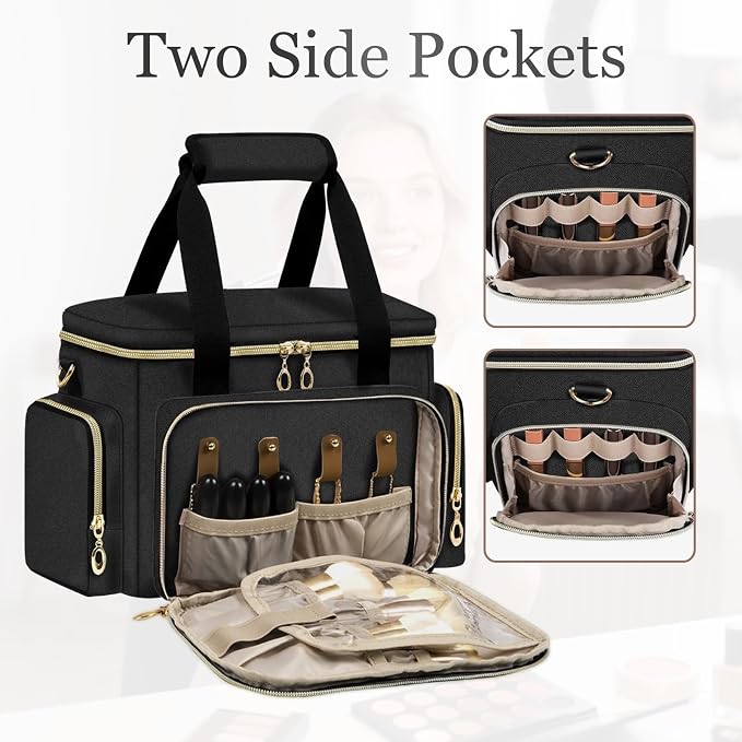 GDNasist Large Makeup Bag, Portable Travel Makeup Bag Organizer for Women Girls with Removable Shoulder Strap & Detachable Dividers, Cosmetic Travel Bag, Toiletry Bag for Makeup - Image 8