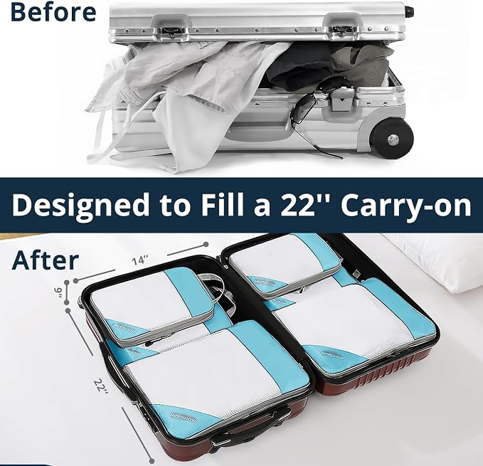 NICOSHOW Compression Packing Cubes 6 Set, Compressible Space-Saving Packing Cubes for Travel - Compression Bags, Luggage Organizer, Travel Essentials for Women, Teal - Image 7
